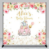 Lofaris Floral Car Elephant Custom Name Baby Shower Backdrop